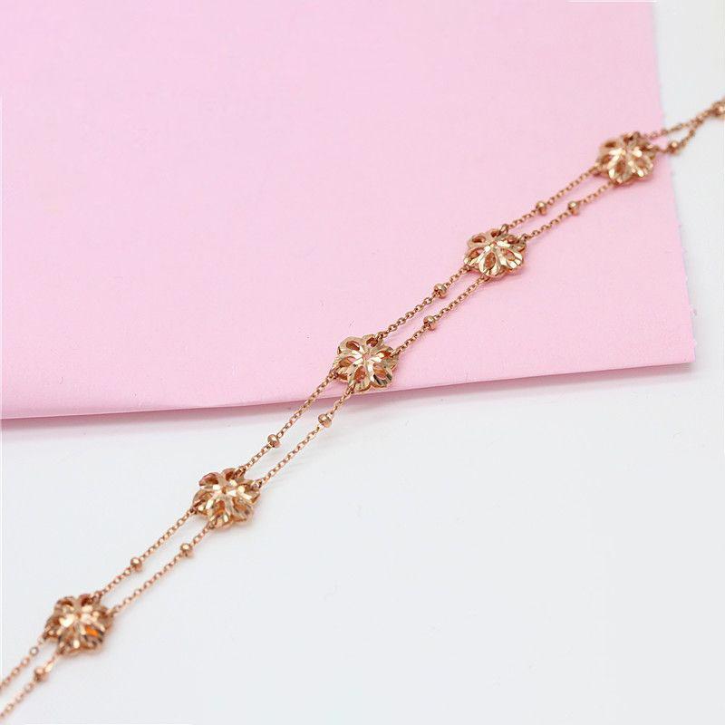 585 Purple Gold Fashion Hollow Flower Bracelet Fashion Rose Gold Bead Plated Double Bracelet