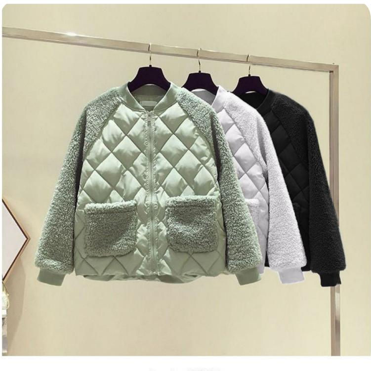 Cotton-padded Jacket Women's Plus Size Short Winter Cotton-padded Jacket Imitation Wool Cotton Stitching Small Padded Jacket