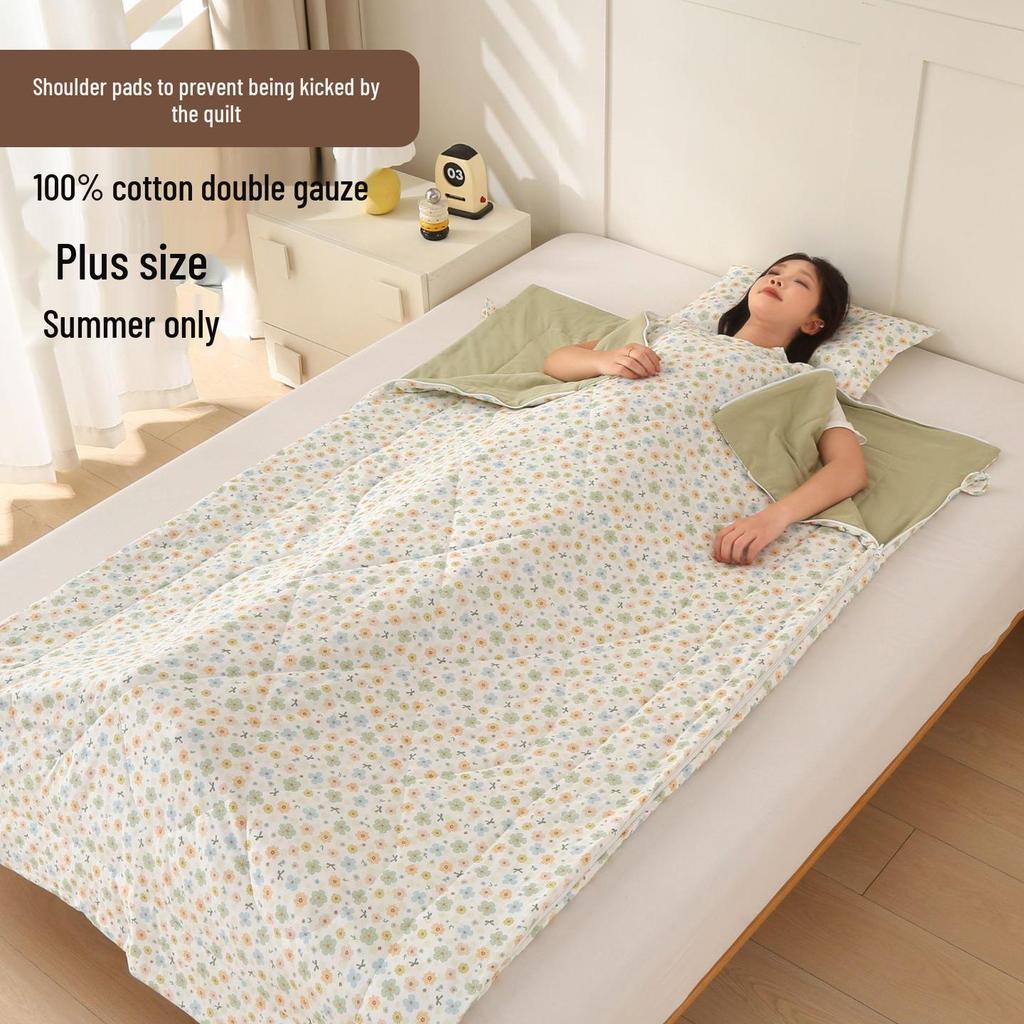 Summer Cotton Double Layer Gauze Shoulder Protector Sleeping Bag, Plus Size for Adults, Lightweight for Indoor/Outdoor Use