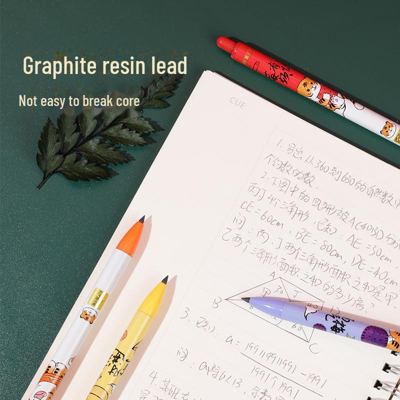 Beifa 4-Color Endless Writing Auto Pencils with Metal Holder - Cute Cartoon Design for Elementary Students