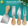 Stainless Steel Cheese Knife Set with Oak Handles: Butter Knife, Pizza Knife, Cheese Knife, and Fruit Fork (4-Piece)