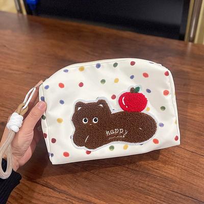 Cute Kitten Apple Cat Polka Dot Makeup Bag Sweet Trendy Cosmetic Bag Large Capacity Outdoor Mountaineering Bag Christmas Gifts