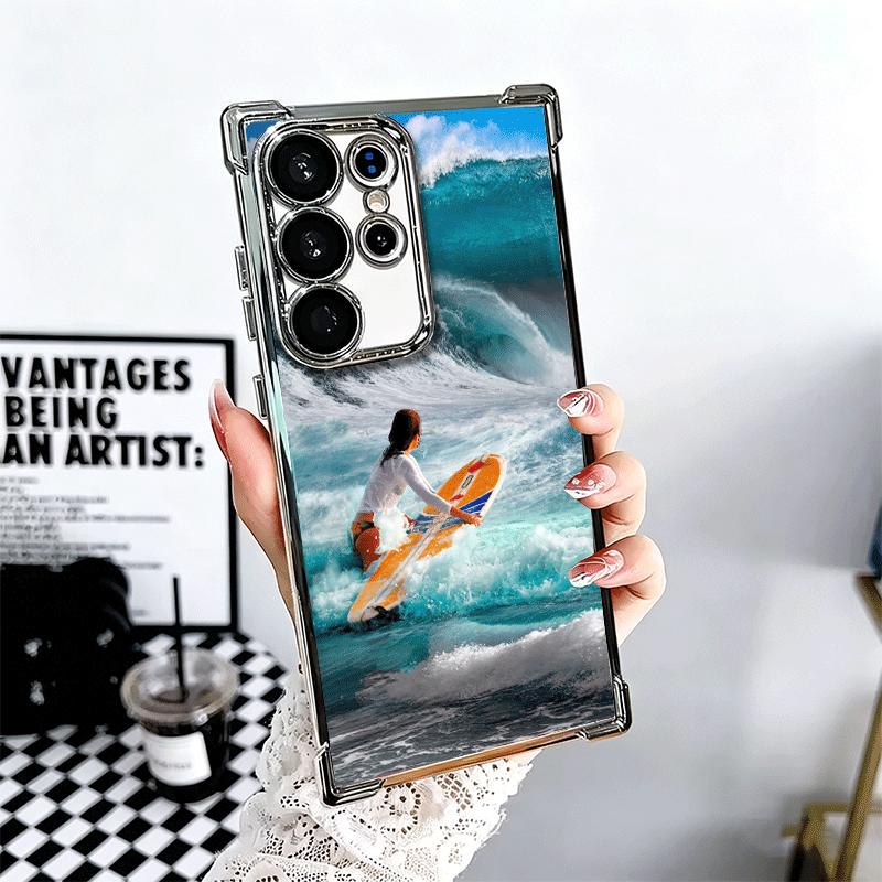 Surfboard Surfing Surf Summer Plating Phone Case For Samsung Galaxy S24 S25 FE S26 Edge S23 Ultra S22 S21 Plus S20 Anti-Fall Air