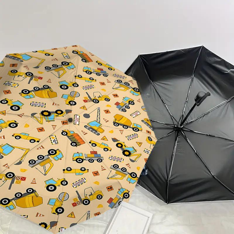 Construction Vehicles Print Automatic Opening Umbrella - Portable Tri-Fold Design with 8-Bone Iron Frame, , Ideal Gift for Fans, Travelers,