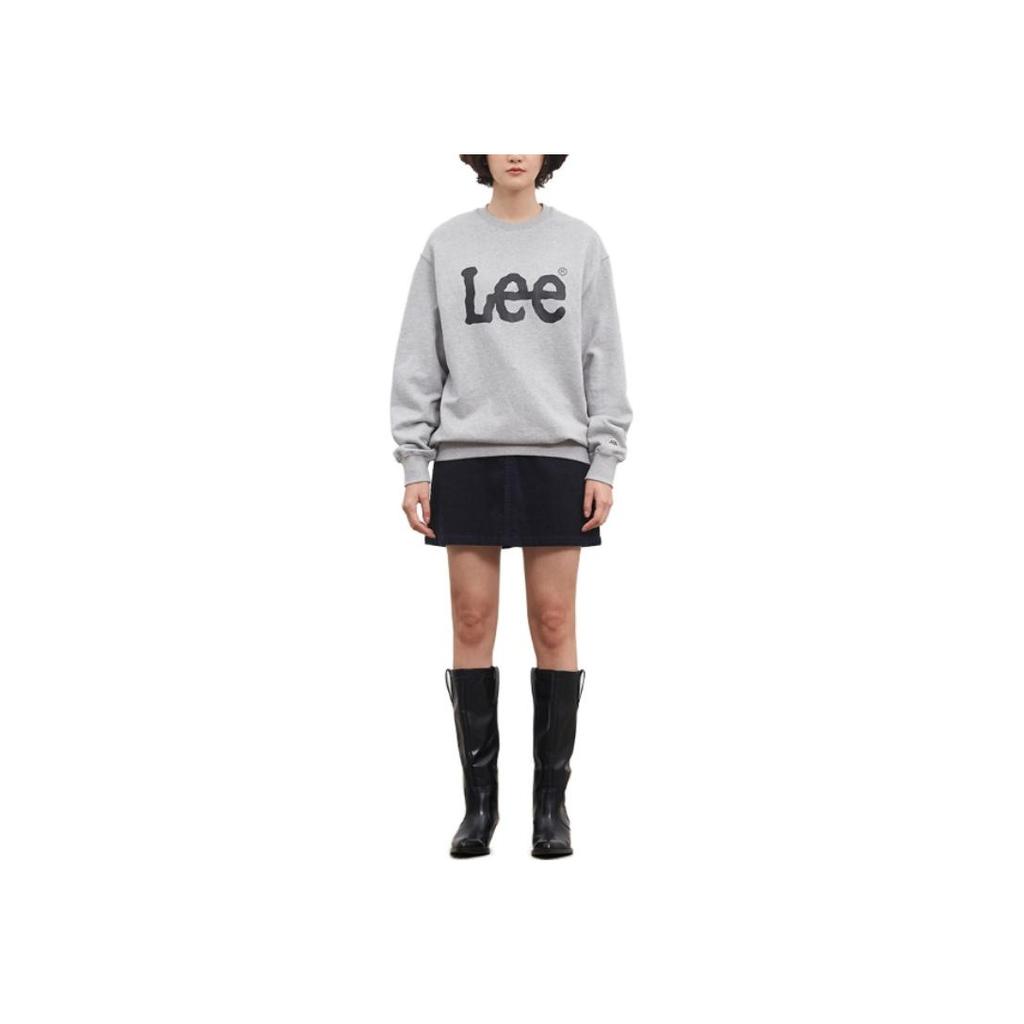 Lee Logo Letter Round Neck Drop Shoulder Loose Pullover Sweatshirt Unisex sweatshirt Gray LUT006425203204-A04865-1