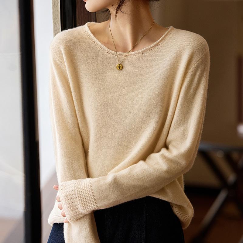 Women's European Low Neck Wool Sweater - Korean Style, Loose Fit, Versatile Solid Color, Slimming Fashion Base Layer