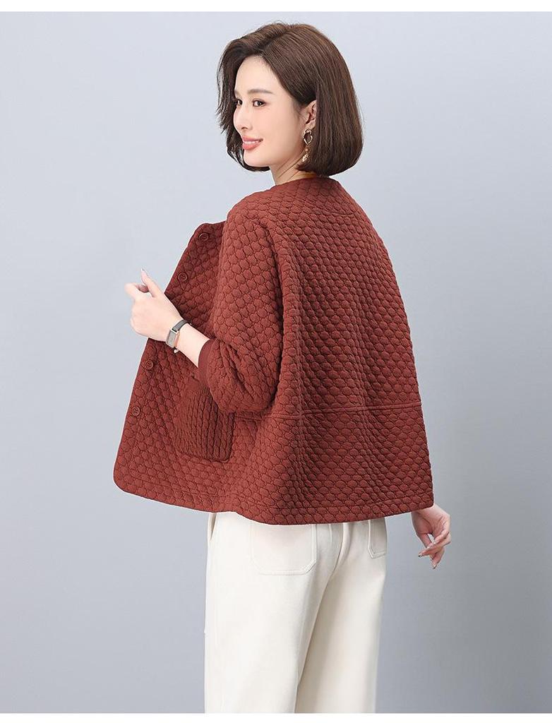 Women's Petite Loose Casual Round Neck Jacket for Middle-Aged & Elderly - Spring 2025