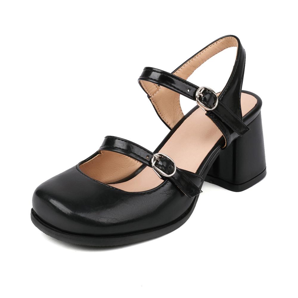 Zapatos Mary Jane Azules Blancos de Moda para Mujer Sandalias Vintage de Punta Redonda con Hebilla Banda Bombas Casuales para Mujer Tacones Altos Bajos Mocasines