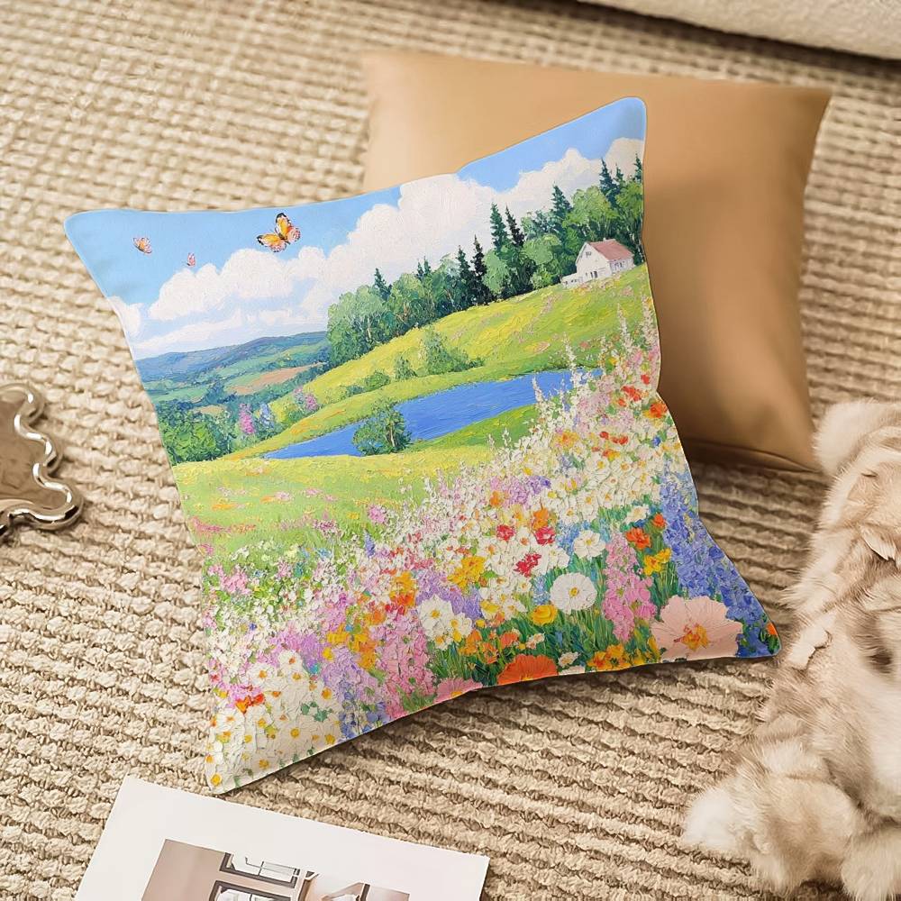 F-flower V-vase Pillow Case Anti-dustmite Invisible zipper Sofa Bed