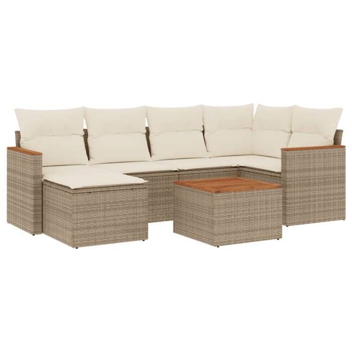 VidaXL Salon de Jardin avec Coussins 7 pcs, Canapés de Terrasse, Ensemble de Meubles de Patio, Mobilier d'Extérieur, Beige 3258586