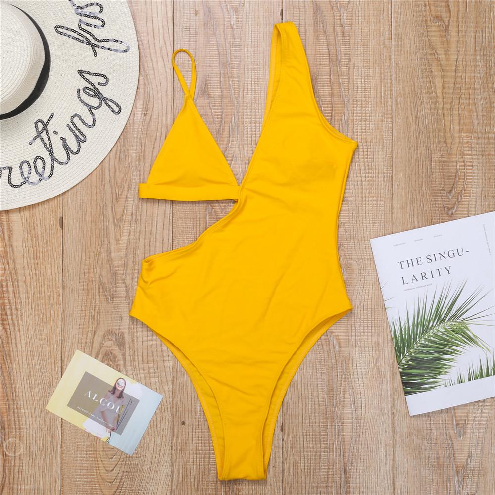 Women's Swimsuit Solid Color Cutout One Piece Sexy Bikini Brazilian Beachwear