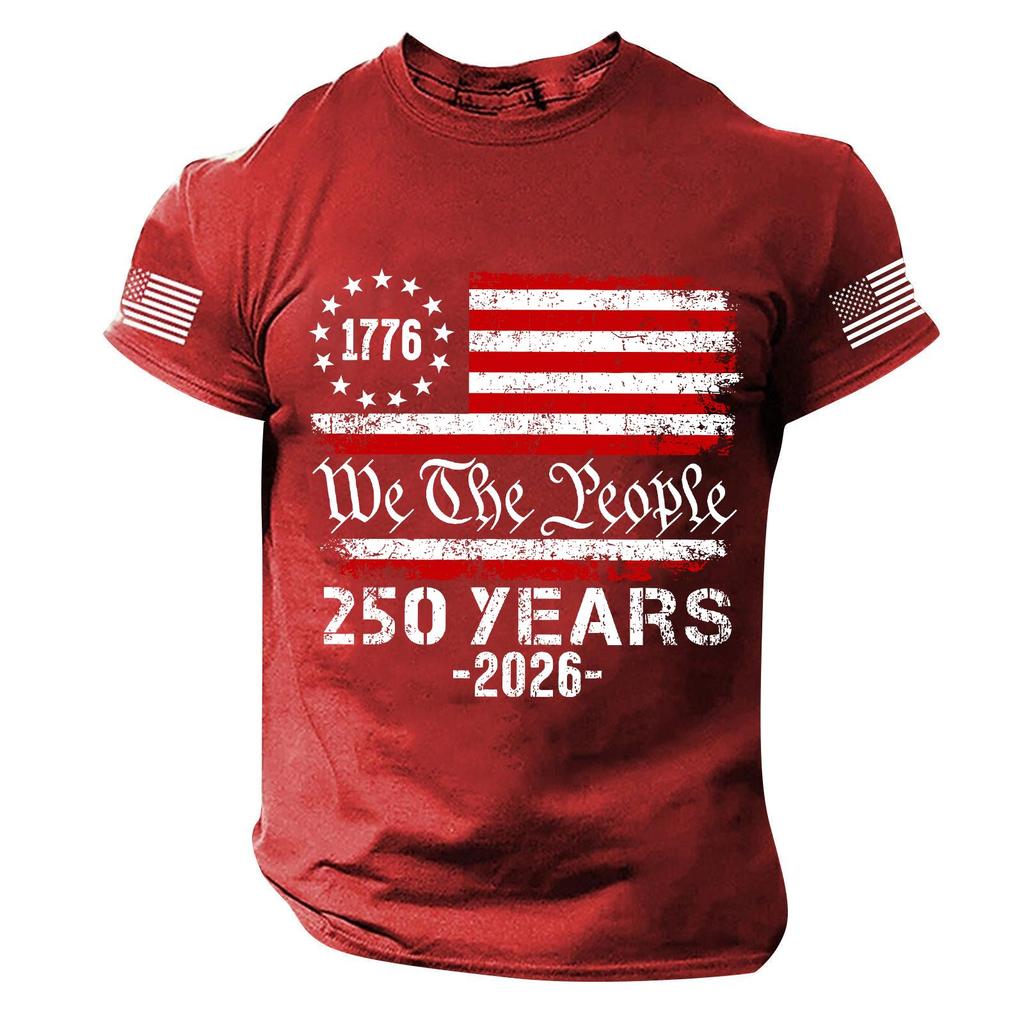Men's Short Sleeve Casual Crew Neck T-Shirt with Historic Print We the 250 Years 1776 2026 Patriotic Design