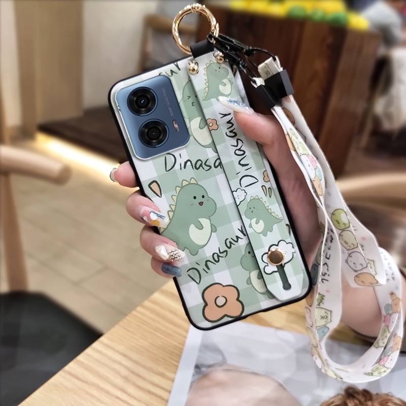 Ring Waterproof Phone Case For MOTO G24 Power Back Cover Anti-dust Durable Wristband Kickstand Protective Lanyard Cute