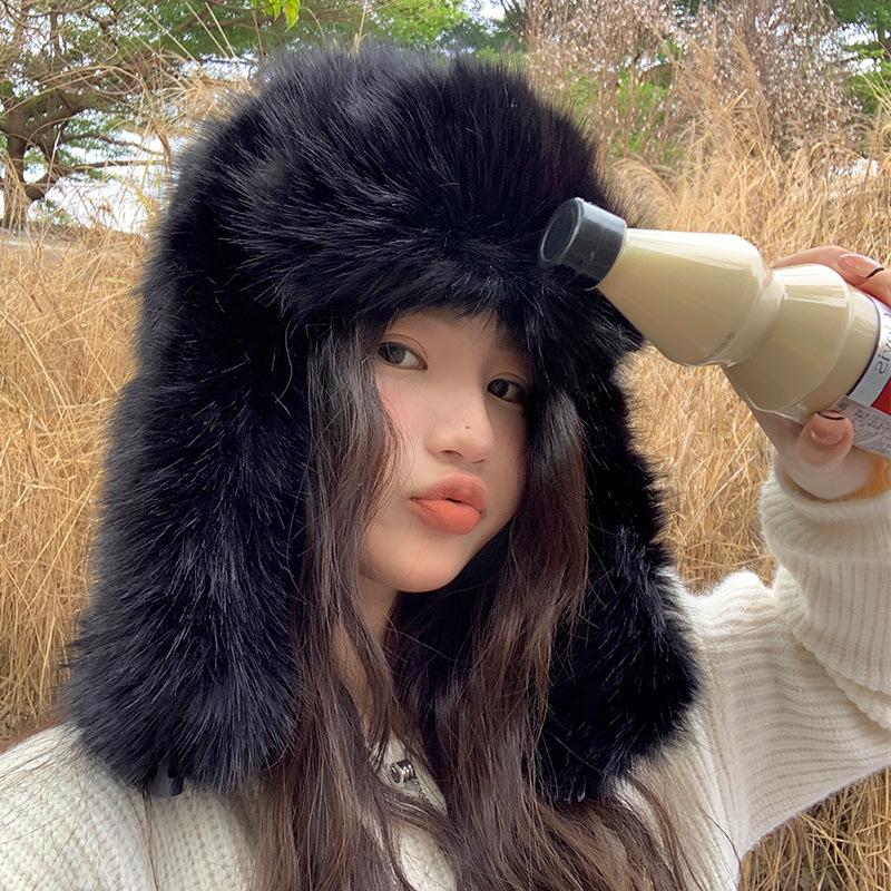 Imitation Mink Velvet Lei Feng Hat for Women In Winter Fluffy Northern Skiing Cold Warm Ear Protection Hat Plus Velvet Plus Thick Hat