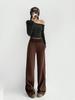 Women's Winter High Waist Velvet Lined Straight Leg Sweatpants
