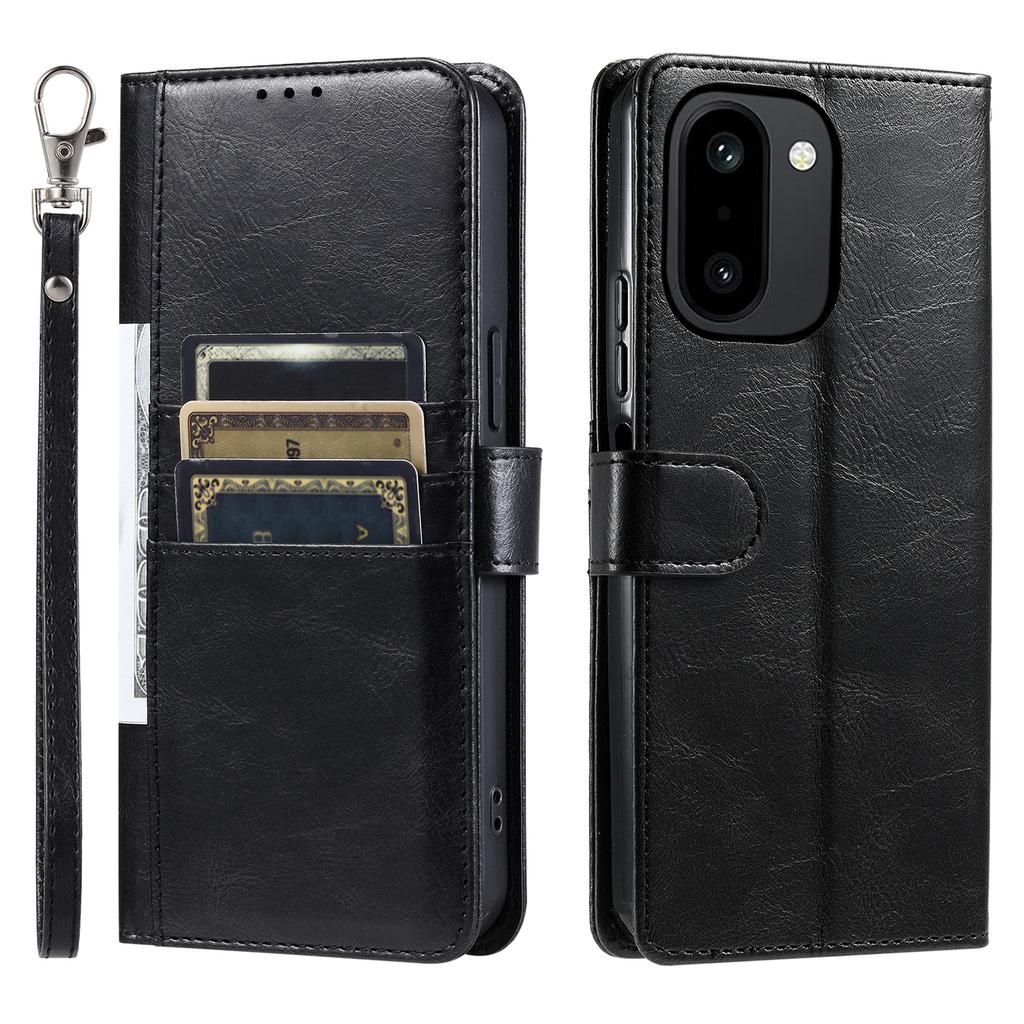 For OnePlus 15R 5G Case 6 Card Slots PU Leather Anti-Fall Phone Cover with Wrist Strap