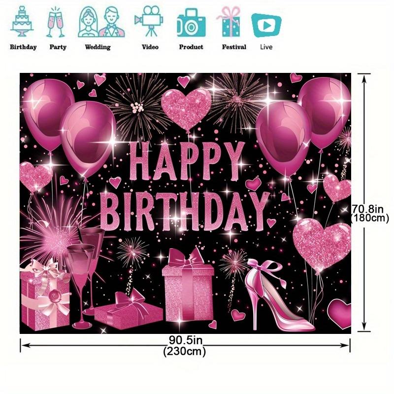 Ροζ χρυσό ύφασμα φόντου Happy Birthday, μαύρη ροζ χρυσή κορδέλα γενεθλίων ροζ χρυσό λογότυπο Happy Birthday διακόσμηση