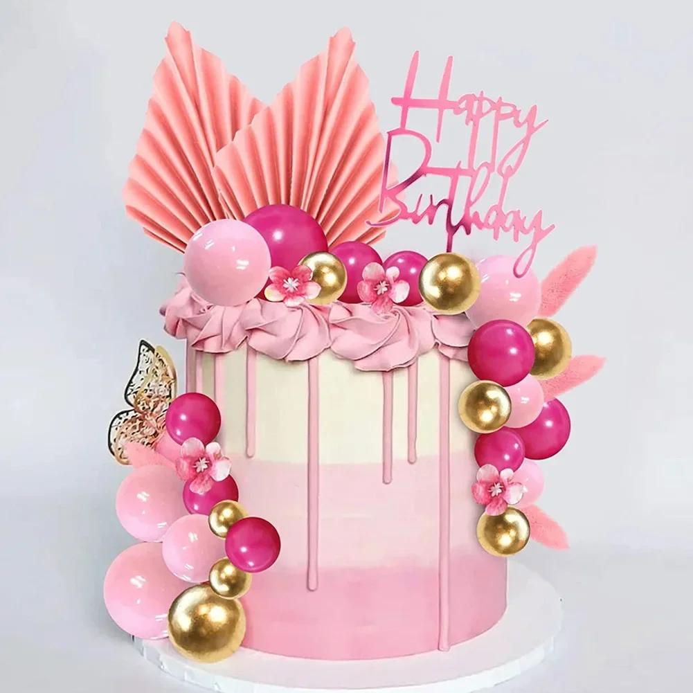 Birthday Wedding Holiday Cake Decoration Set Pink Ball Purple Black Gold Silver Apricot Leaf Cake Decor Supplies