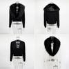 Dámský Černý Svetr s Kožešinovým Límcem Módní Elegantní Pletené Kabáty s Dlouhým Rukávem Štíhlé Svetry Vintage Streetwear Svetr Cardigan