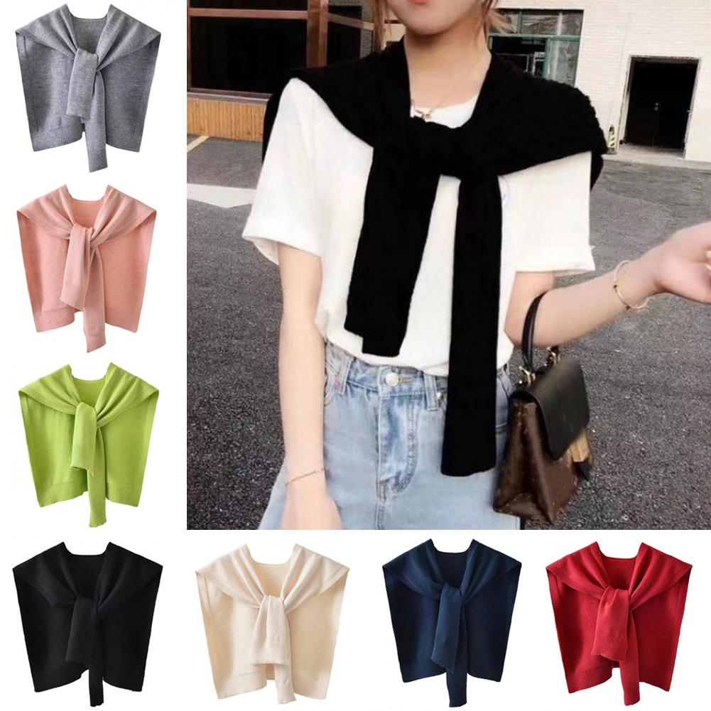 Korean Knitted Shawl Wraps Hijab Air Conditioning Fake Collar Neck Guard Knit Thin Knotted Cape Shoulder Scarf For Women