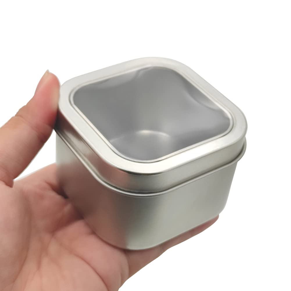 WestKaiba 6-Piece Set Tin Can Mini Box with Lid, Silver, Transparent, Square Container for Small Items, Storage, Sundries, Silver