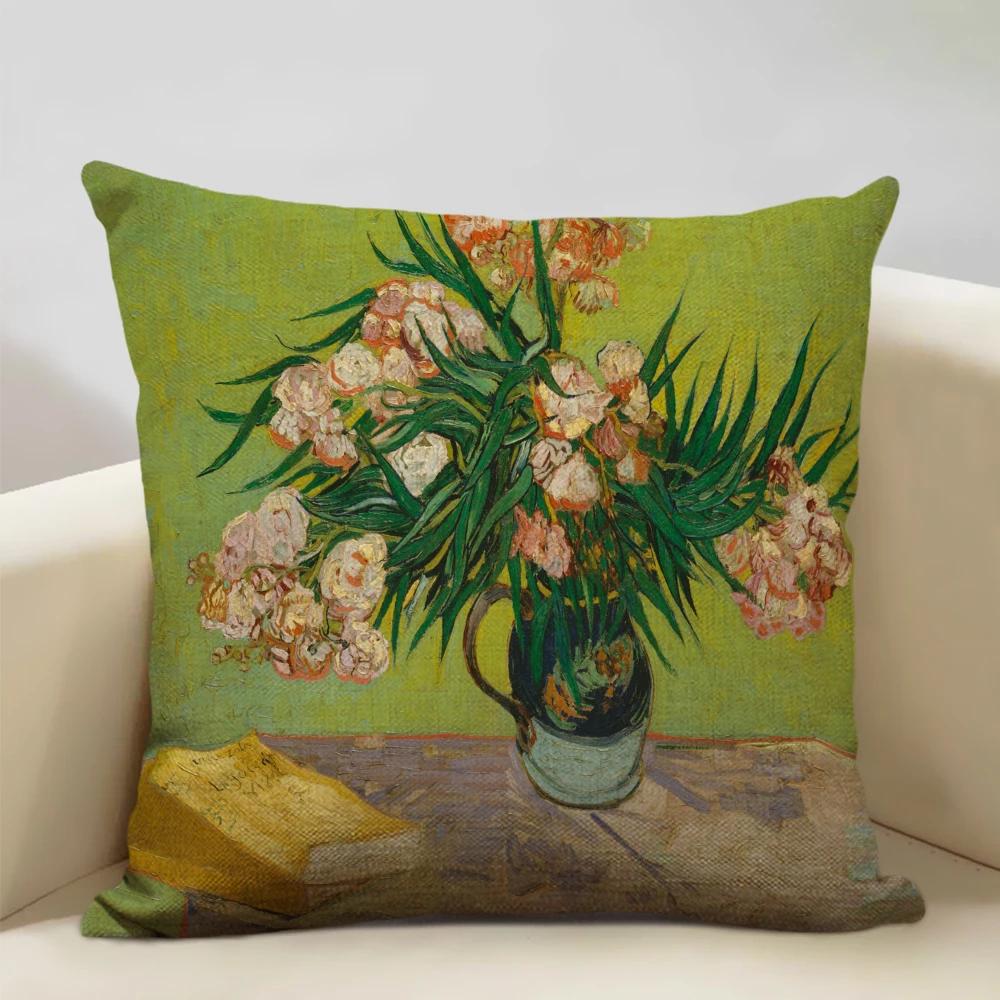 

Decorative Cushion Cover Oil Printed Sunflower Pillowcase Living Room Home Decor Custom Van Gogh Throw Pillow Case 45x45cm18x18Inch