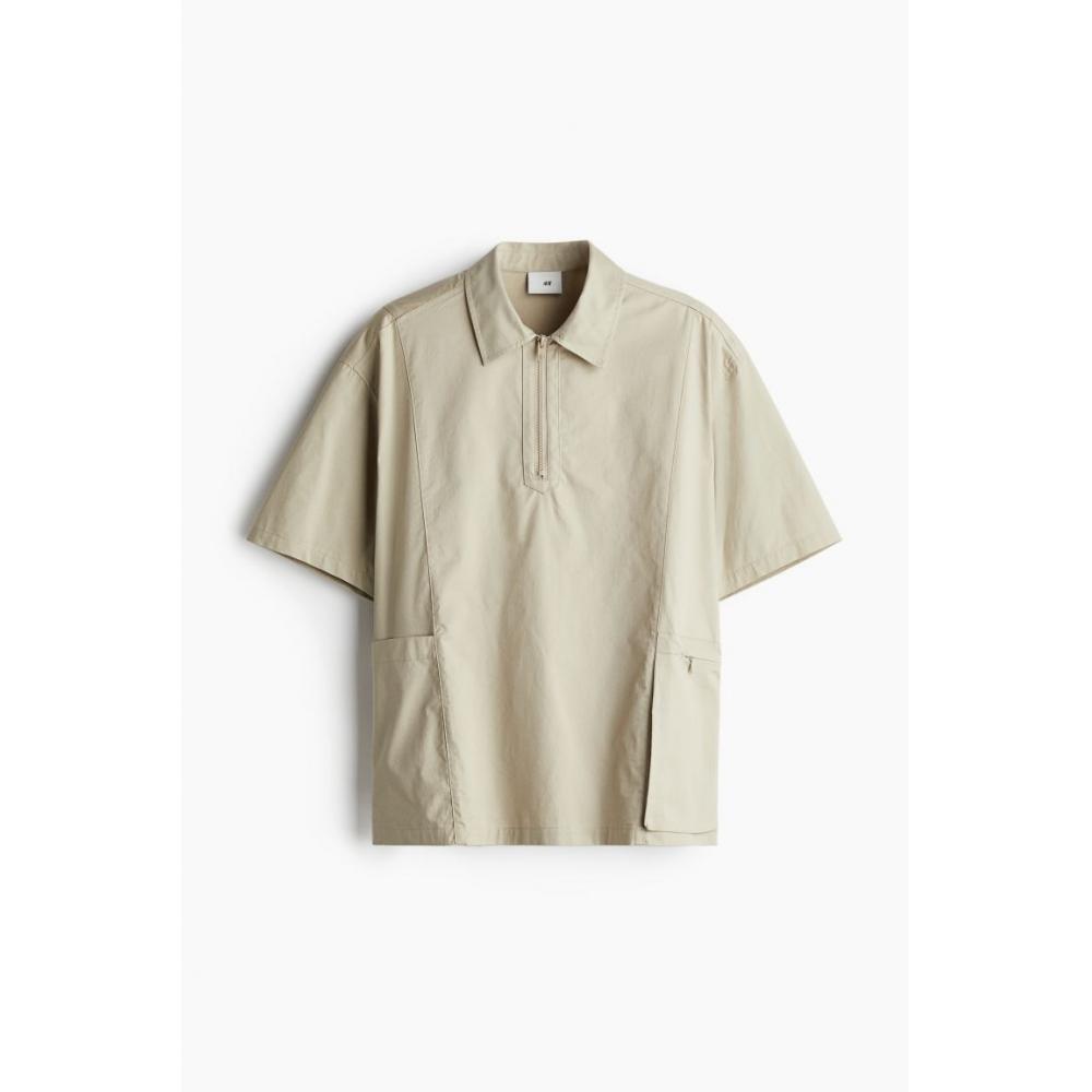 H M Loose Fit Pocket Detail Polo sHirt Dusty Green