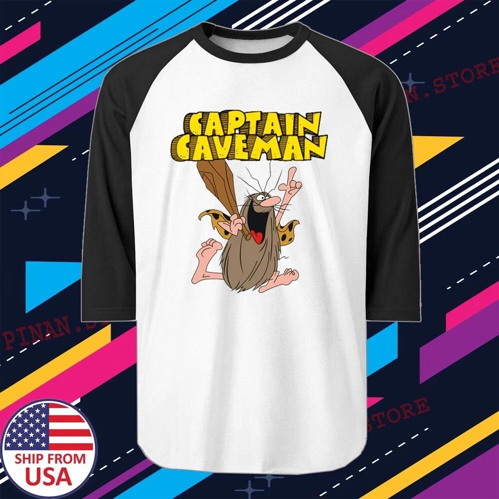 Captain Caveman Cartoon TV Show Men s Raglan Black Size S to 2XL XL