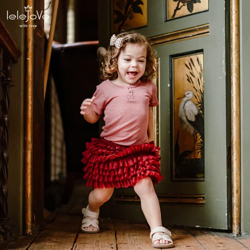 LELE JOVE Kids' Tencel Wool Lightweight Striped Short Sleeve Top