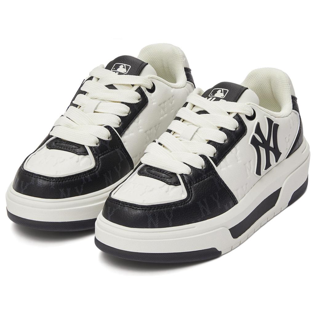 MLB New York Yankees Slip Resistant, Abrasion Resistant, Height Increasing Low Top Skateboard Shoes Unisex Black White 3ASXM075N-50BKS