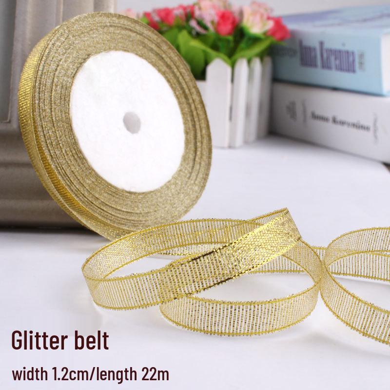 Satin Ribbon with Silver and Gold Glitter for Cake Decoration and Packaging