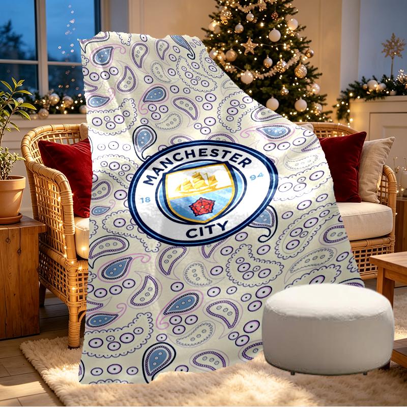 Manchester City FC Print Blanket - Soft & Comfortable, for Bedroom, Travel, Sofa, Home Decoration - Birthday Christmas Gift for Friend