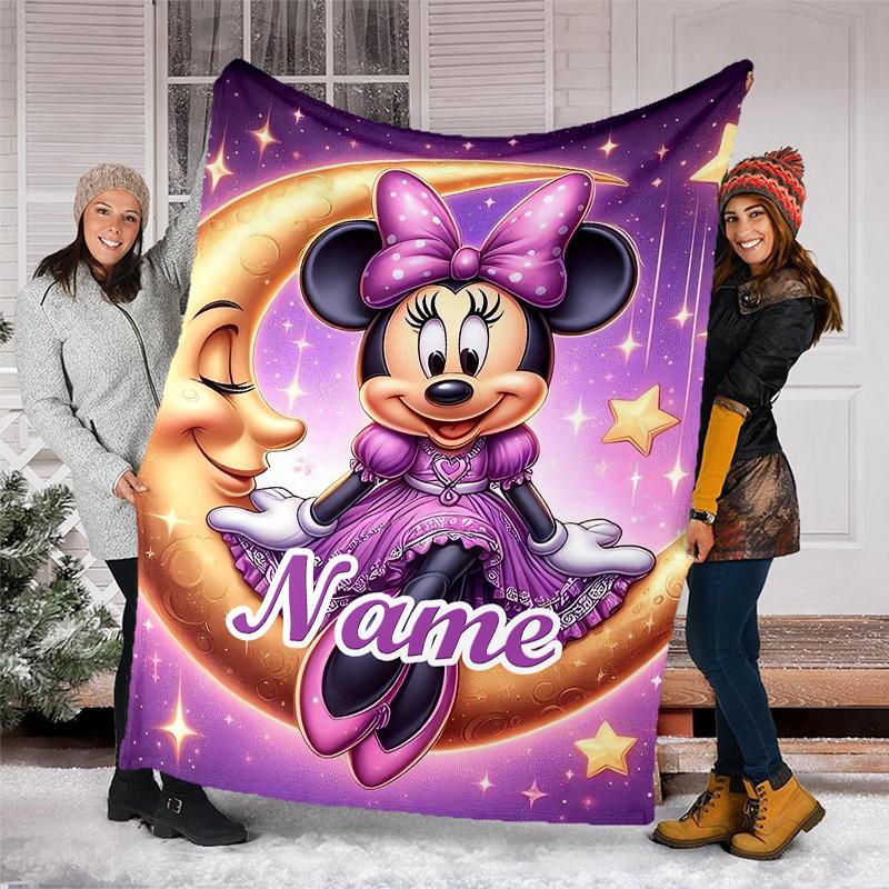 Customizable Minnie Throw Blanket – Personalized Name, All-Season Cozy Snug Blanket, Machine Washable, Personalized Blanket