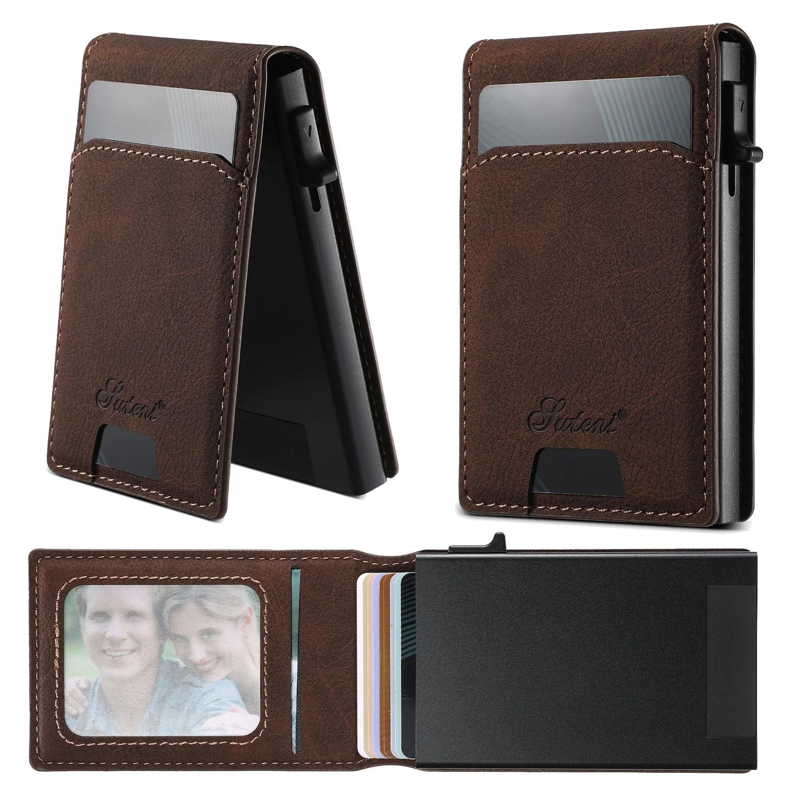 

Automatically Pops-Up Magentic Leather Card Wallet with Lychee/Carbon Fiber/Oil Wax Pattern+Photo Frame Universal for iPhone