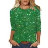 Camiseta de mujer con cuello redondo, mangas 3/4, blusa brillante con lentejuelas, color sólido, blusa brillante