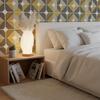 Tafunker Modern Table Lamp with Wooden Base, Decorative Mesh Pattern, Warm White Light for Bedside (Wave Pattern, Large)