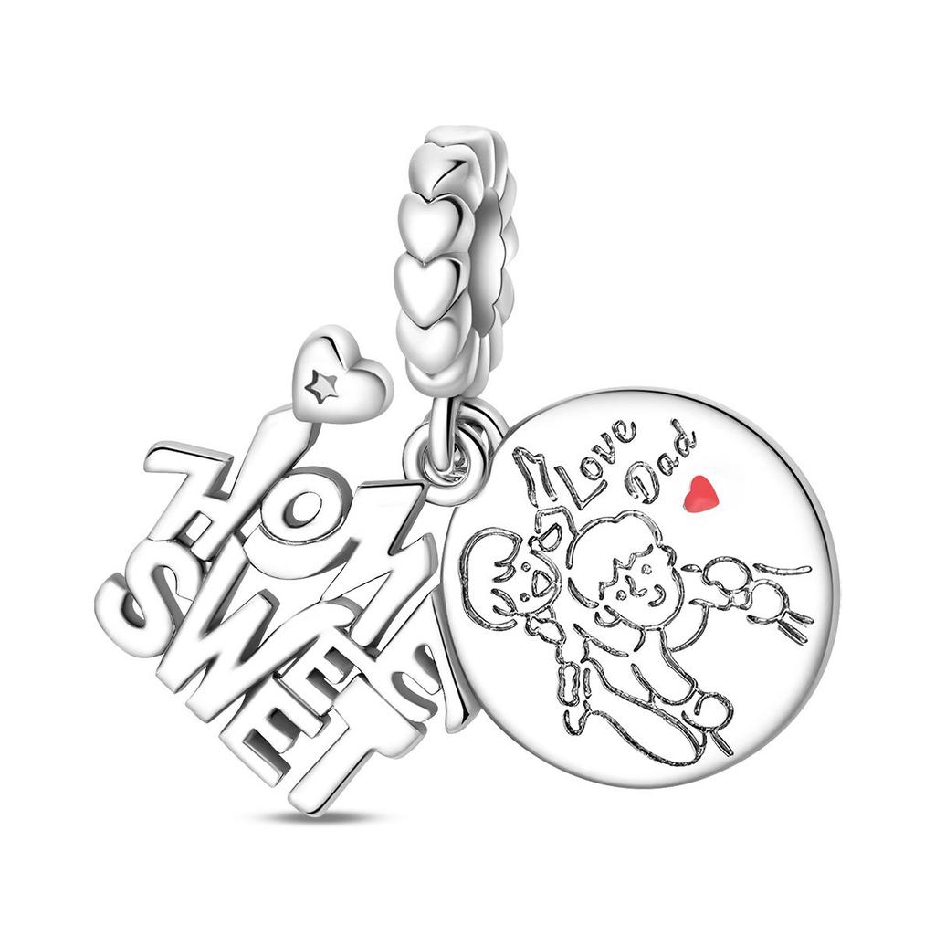 S925 Silver DIY Charm Bead Pendant For Handmade Bracelet Necklace Jewelry Making Family Valentine's Day Gift Accessories