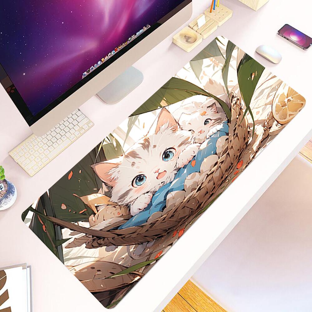 Cute Cat Natural Rubber Laptop Carpet XXL Mice Pad Custom HD Large Home keyboardpad MousePad 80x30CM Lock Edge Large Mousepad