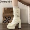 Patent Leather Women High Heel Ankle Boots Fashion Belt Buckle Shoes Autumn Winter Ladies Mordern Short Booties