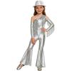 Girls Off Shoulder Jumpsuit Long Sleeve Sequin Tassel Detail Slit Bell Bottom Metallic Romper Hat Included