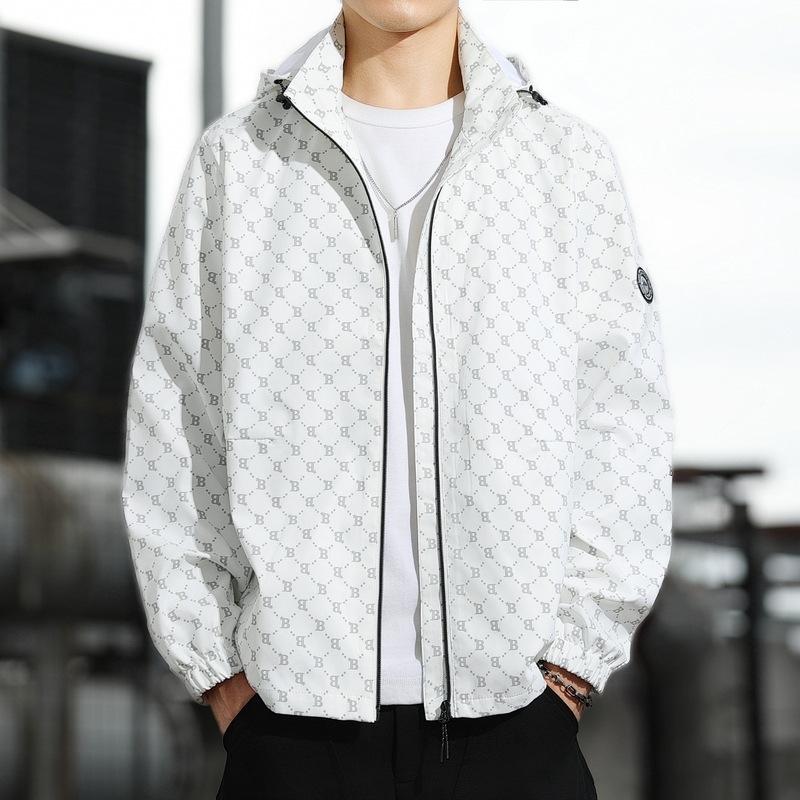 

Осенняя куртка-тренчкот для мужчин и женщин в одном стиле с принтом буквы B, модная повседневная тонкая куртка-тренчкот с капюшоном M белый