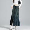 Urban Retro Distressed Denim Mermaid Midi Skirt