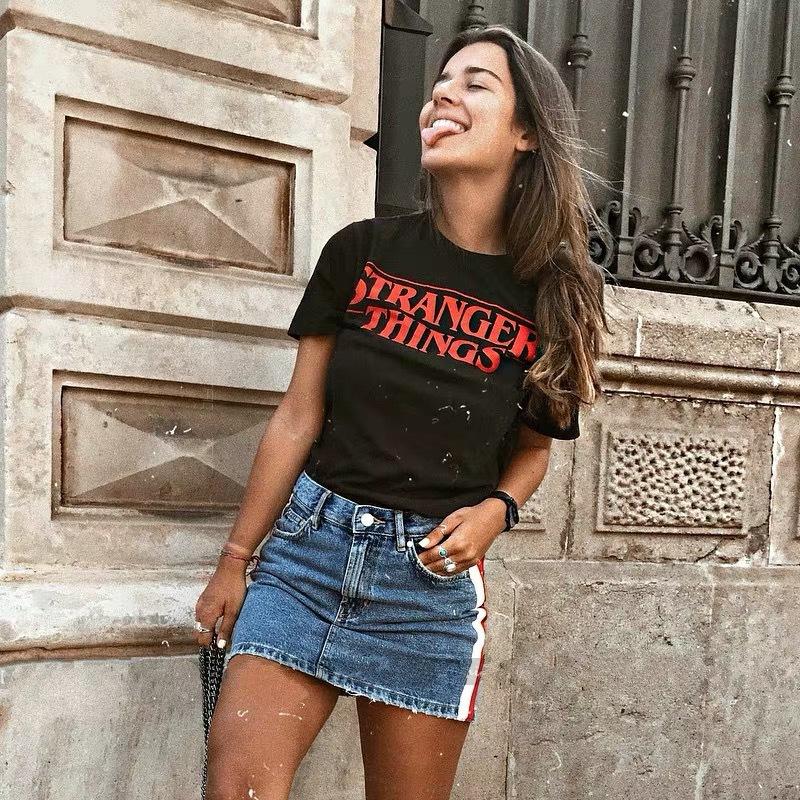 Stranger Things Letter Printed Short Sleeved T-shirt