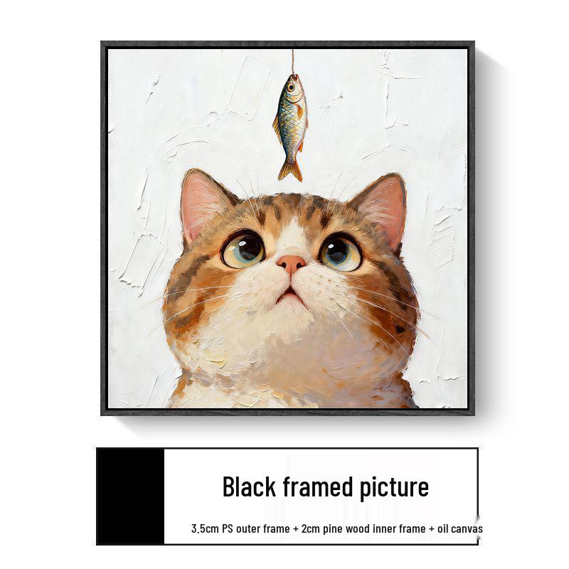 Modern Minimalist Kitten Cartoon Decorative Canvas for Living Room & Restaurant Wall Hanging