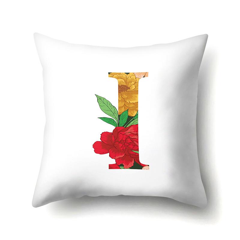 Polyester Pillowcase Watercolor Flowers Car Decoration Print 26 English Letters Home Cushion Cover