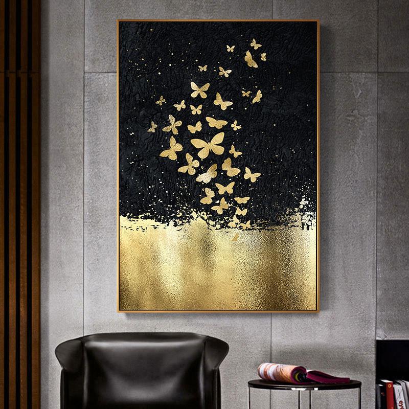 Nordic Style Golden Birds Butterflies Wall Art Posters Abstract Canvas Paintings Pictures for Interior Living Room Home Decor