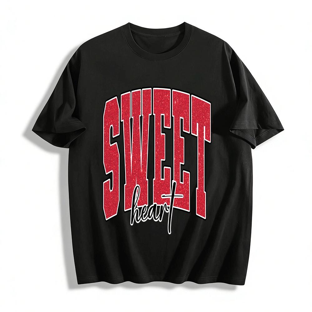 Glitter Sweet Heart Print Casual Varsity Style Top Pure cotton T-shirt XXS