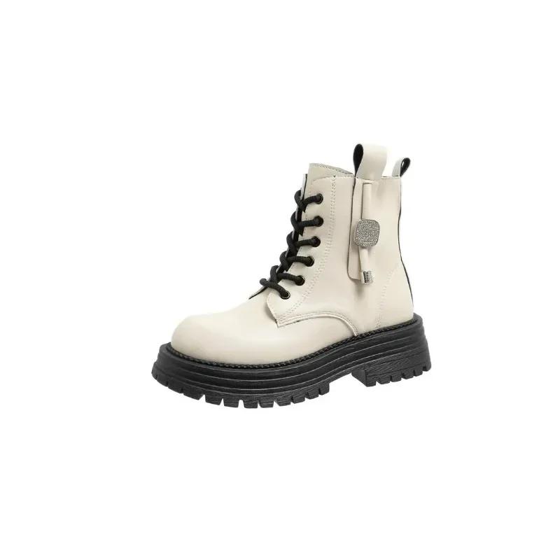 2024 Autumn and Winter Fashion Short Boots Thick-soled Non-slip Solid Color Lace-Up Women's Shoes New Trendy Outdoor Shoes