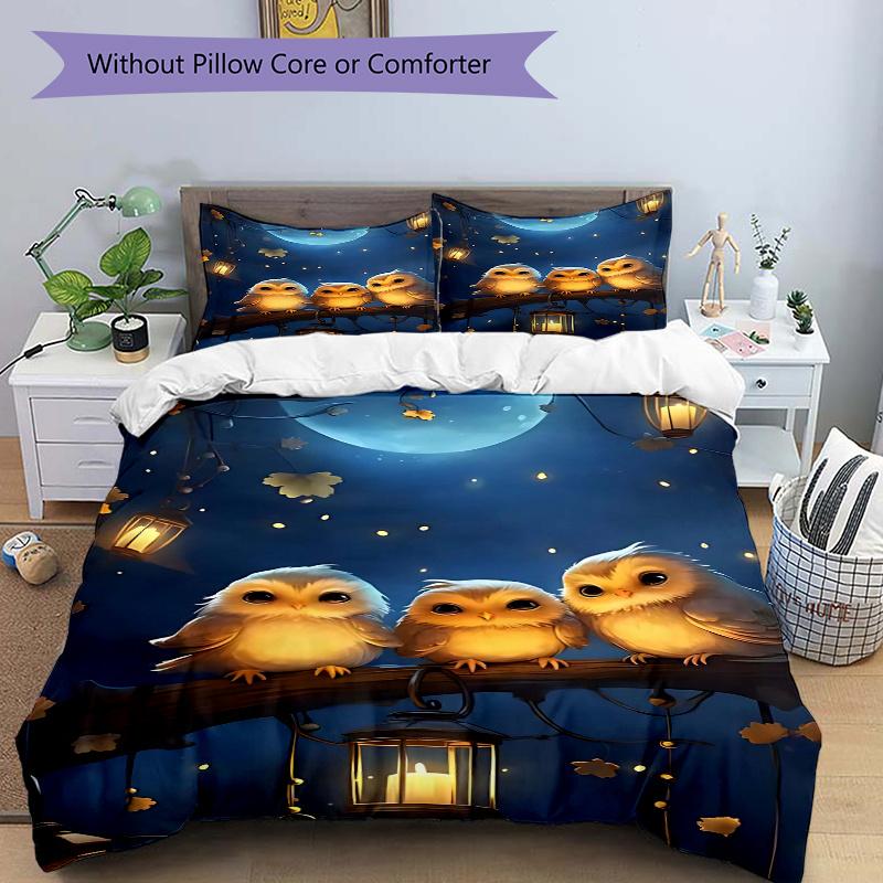 3pcs Anime Owl Family Bedding Set, Includes One Quilt Cover and Two Pillowcases (No Core), Perfect for