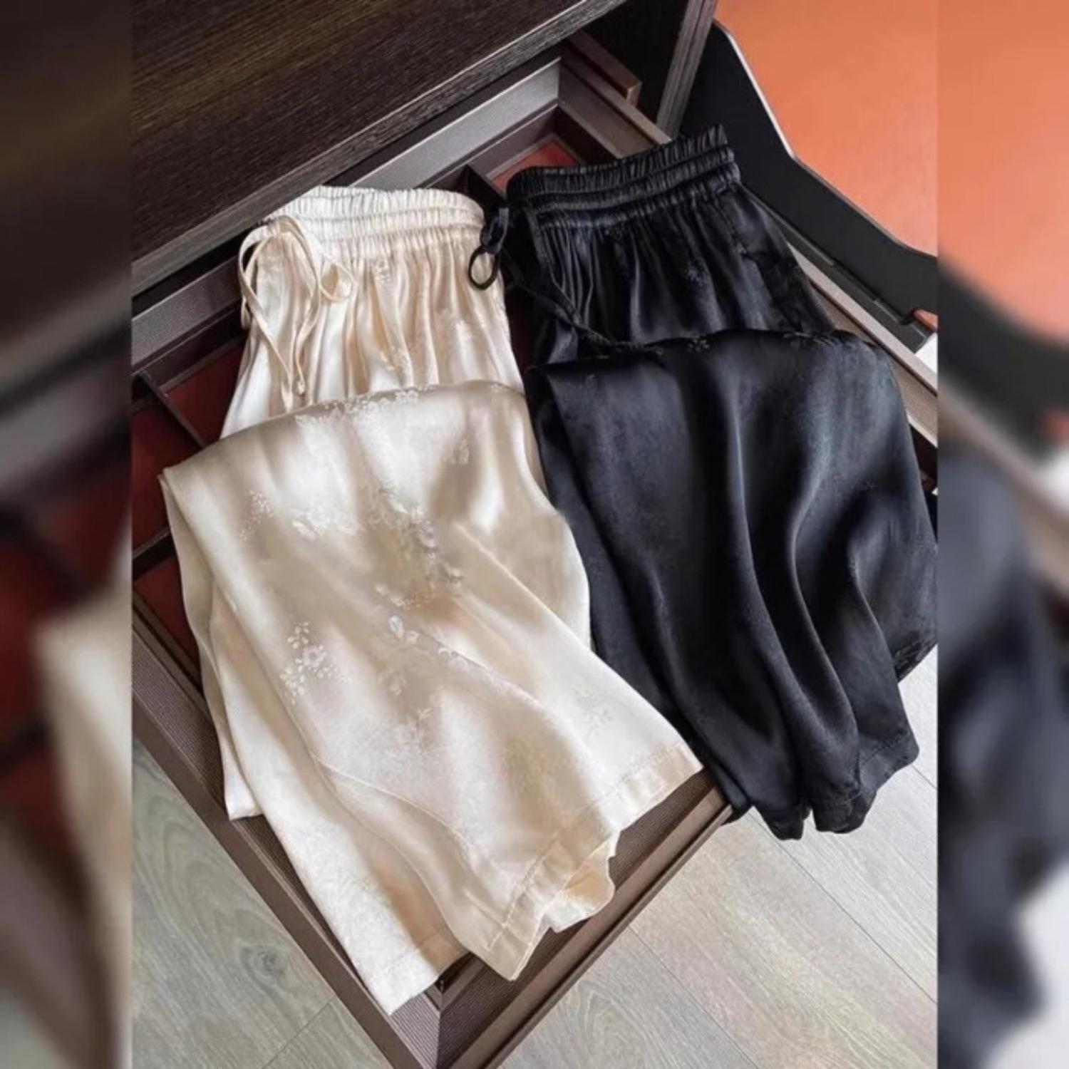 Women s High Waist Loose Straight Wide Leg Pants Casual Flowy Palazzo Trousers S чёрный